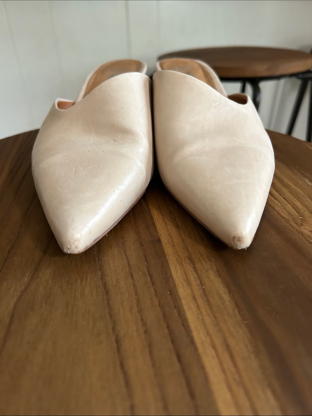 Franco Sarto Cream Pointed Leather Slide Mules - Picture 9 of 11